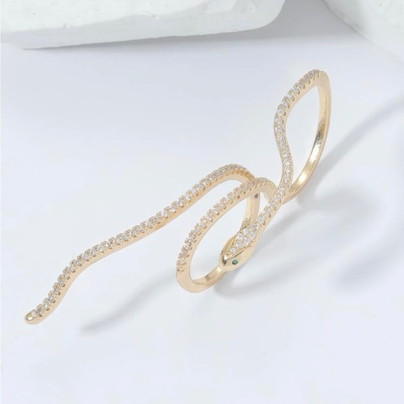 Double finger snake ring with zircon stones adjustable - Picture 1 of 4